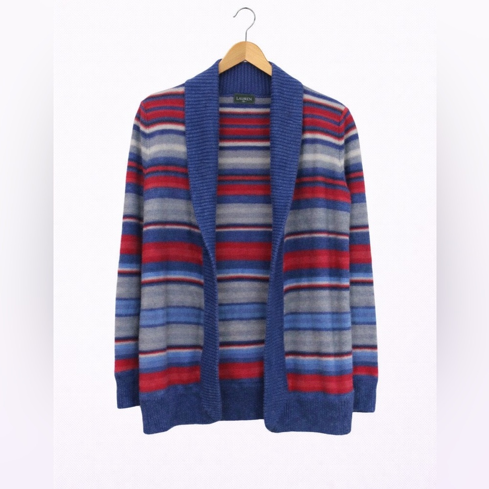 Lauren Ralph Lauren Striped Cardigan Sweater 2X Plus Size Open Front Cozy Knit